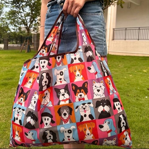 Colorful Adorable Dog Print Foldable Tote Bag - Picture 2 of 6
